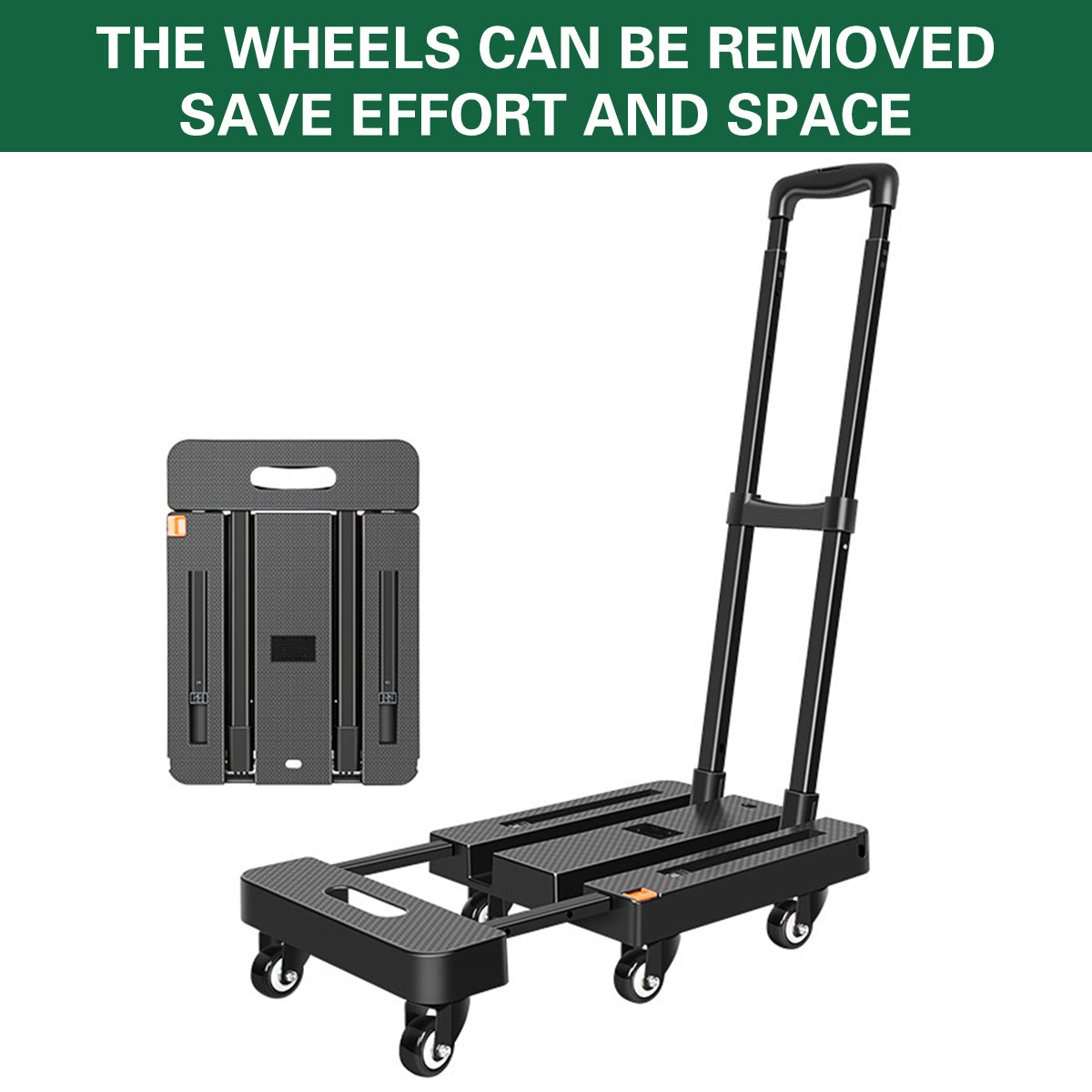 Foldable Flatbed Trolley Cart with Pull Rod and Universal Wheels 200KG