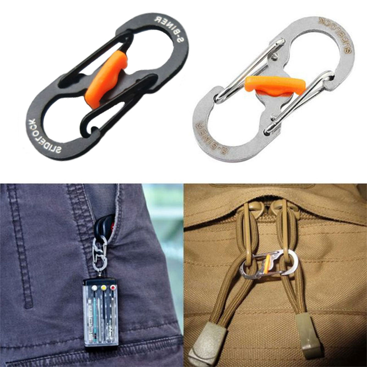 Aluminum S-Biner Carabiner Keychain Clip Spring Hook 1–2PCS