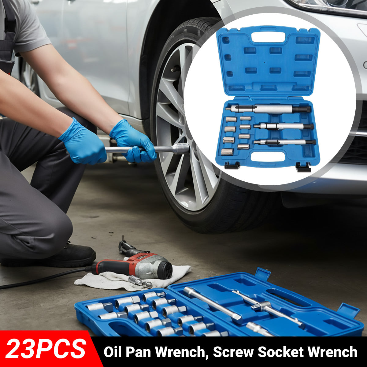 23PCS Oil Pan Wrench Socket T-Bar Set for Engine Repair