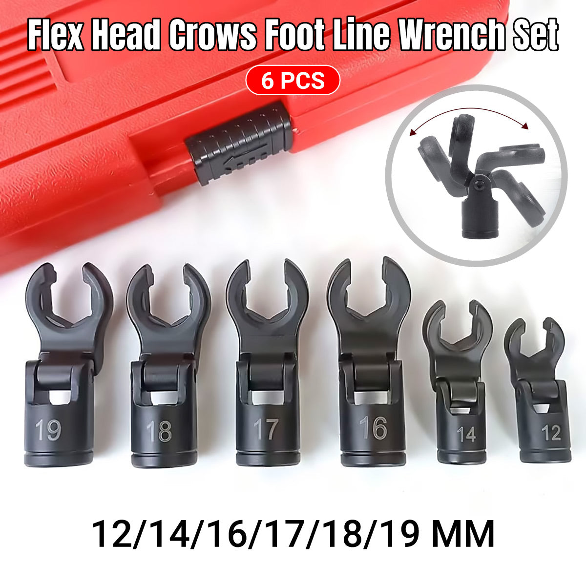 6PCS Fuel Line Wrench Set Swivel Head CR-V for Car Truck