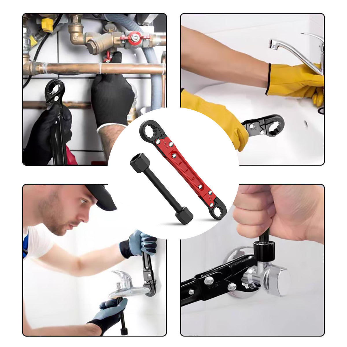 Water Pipe Repair Wrench Set with Double-Ended Faucet Wrench and Angle-Stop Extension