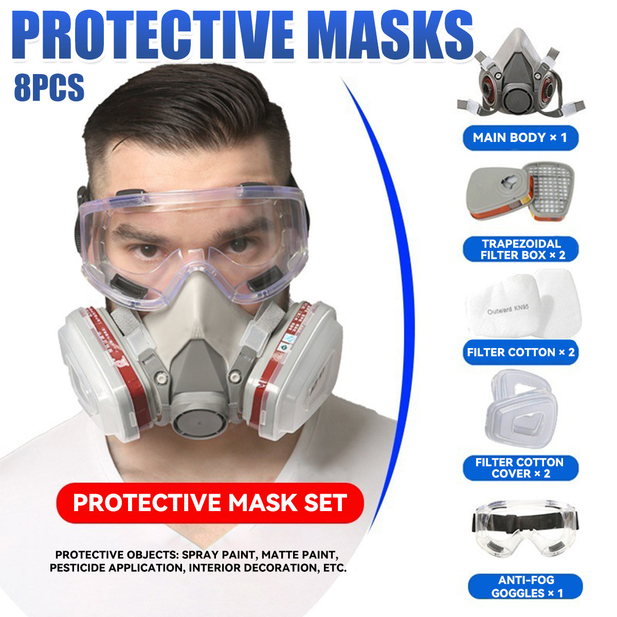 6200 Protective Respirator Face Mask Set with Dual Filters 8PCS