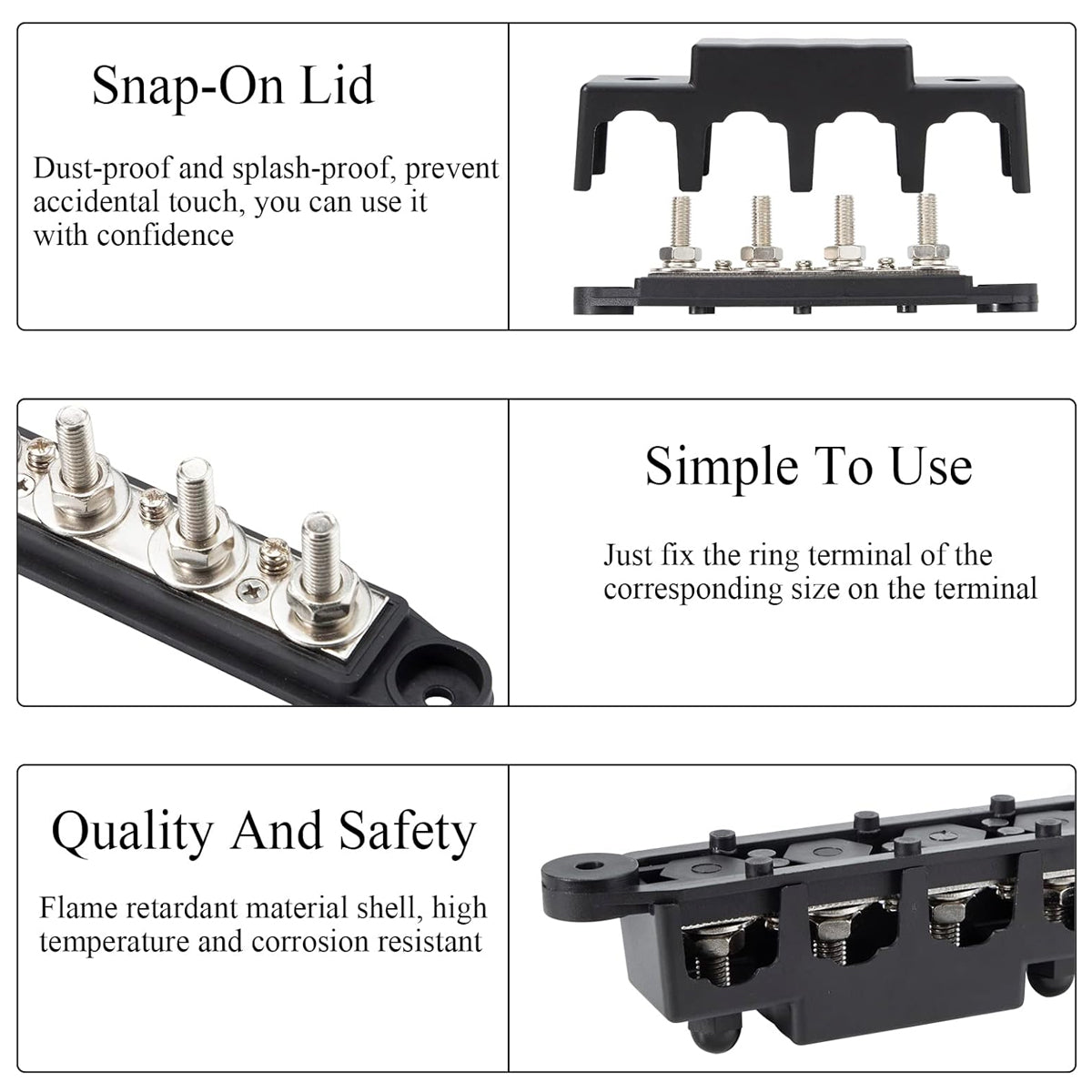 12V M8/M10 Distribution Block Covered Busbar Terminal for Electrical Systems