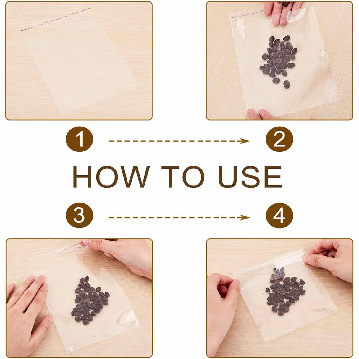 100-1000pcs Clear Self-Adhesive OPP Bags Resealable Plastic