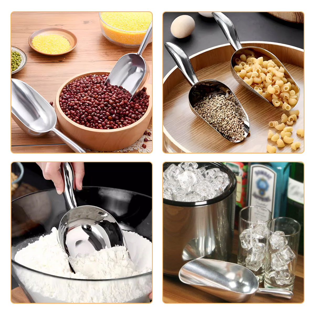 4 Sizes Aluminum Alloy Ice, Flour Rice Scoops Multipurpose