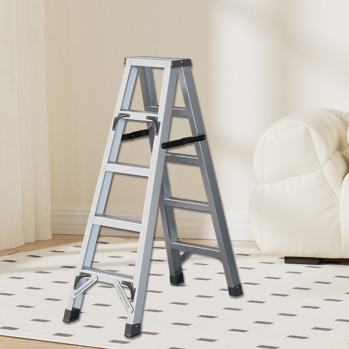 4 Step Folding Aluminum Ladder for Home Kitchen Garage