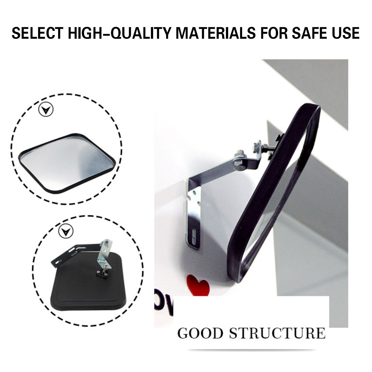 Square Convex Safety Mirror 20*24cm for Warehouse Blind Spot Control