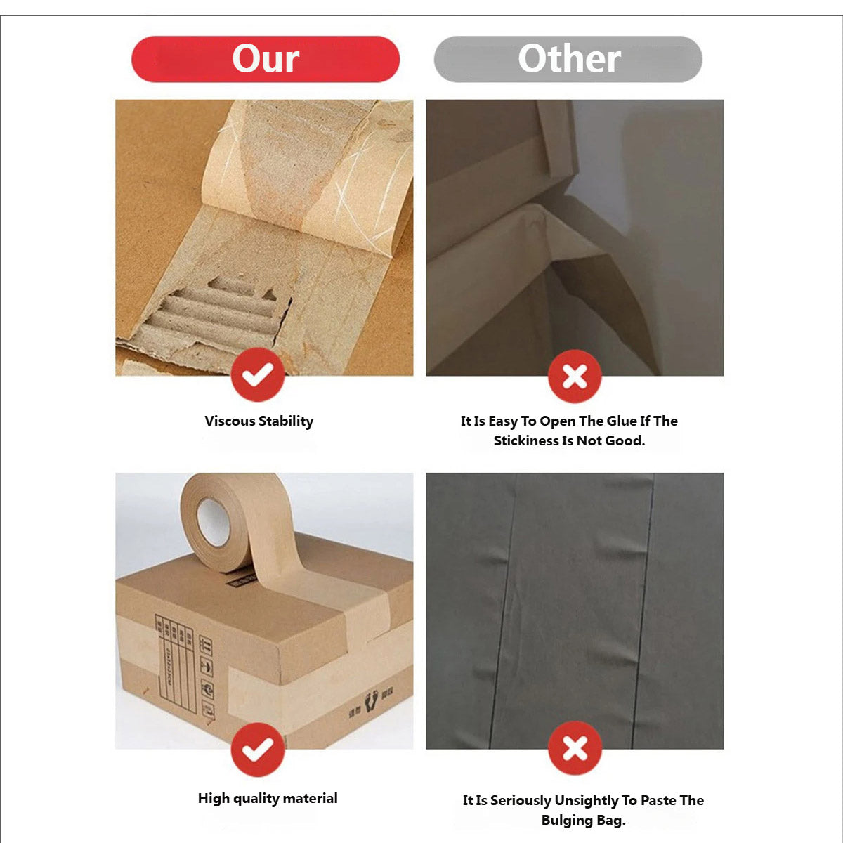 Water Activated Kraft Paper Tape 3Rolls Carton Sealing Packaging Tape