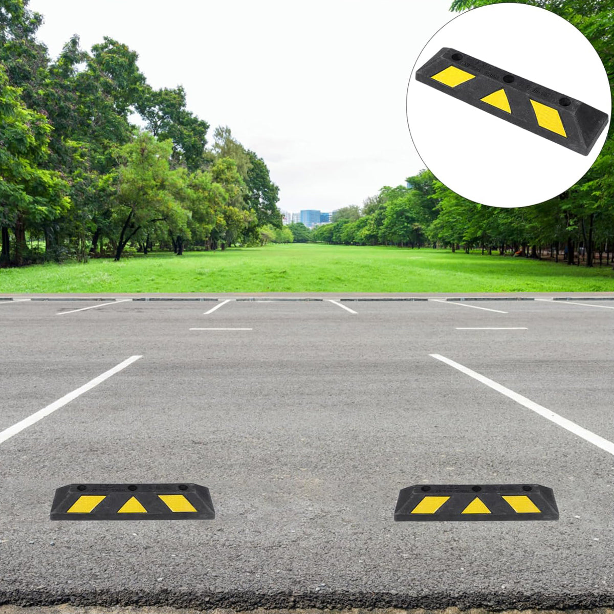 2PCS Rubber Parking Wheel Stop Heavy Duty Reflective Curb