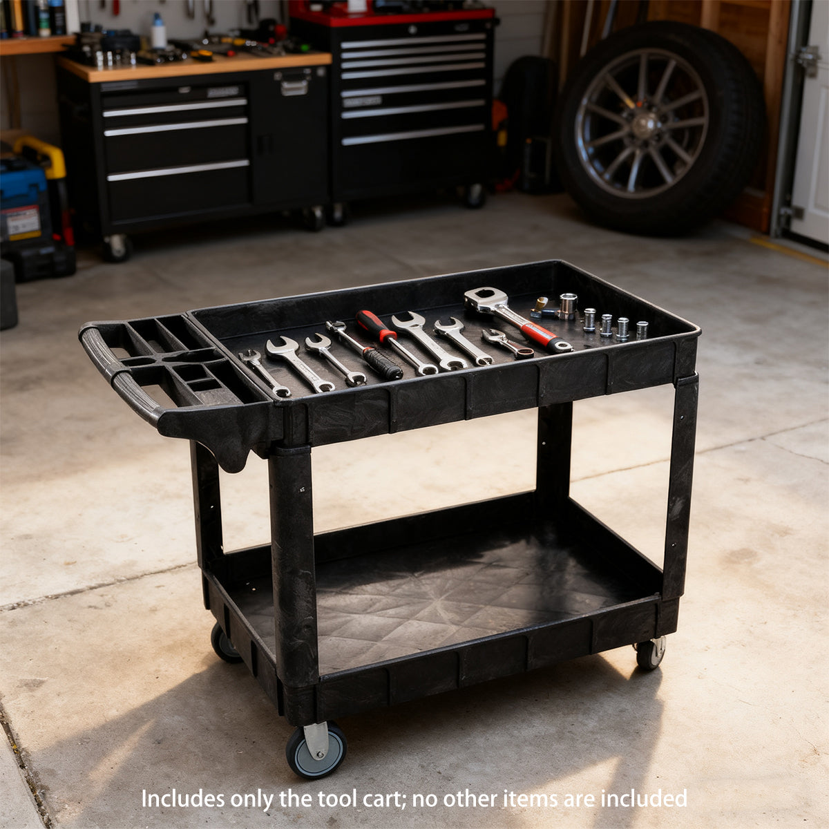 2 Tier Rolling Tool Cart Storage Organizer for Warehouse Workshop