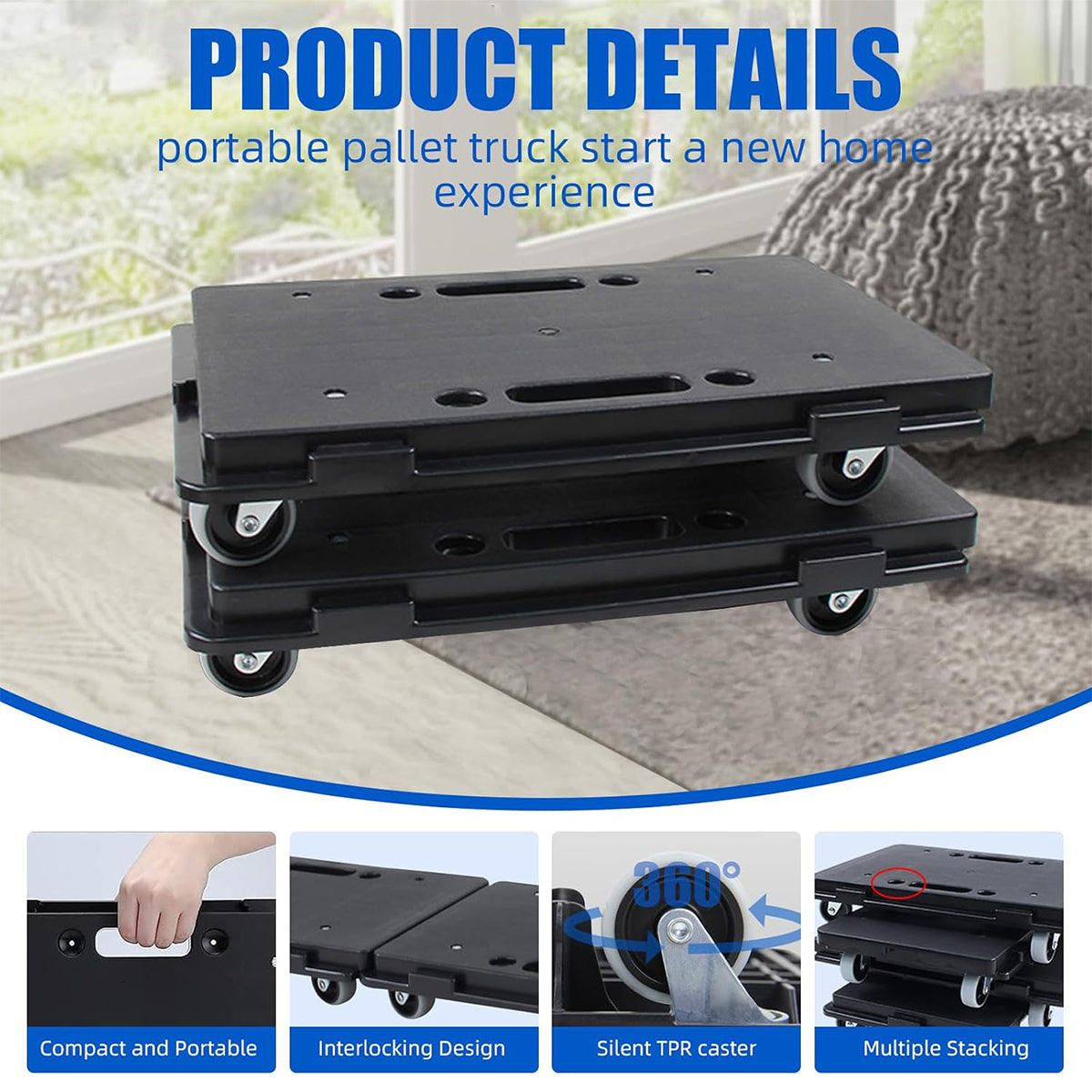 Heavy Duty Rolling Utility Cart Silent Portable Trolley for Warehouse Use