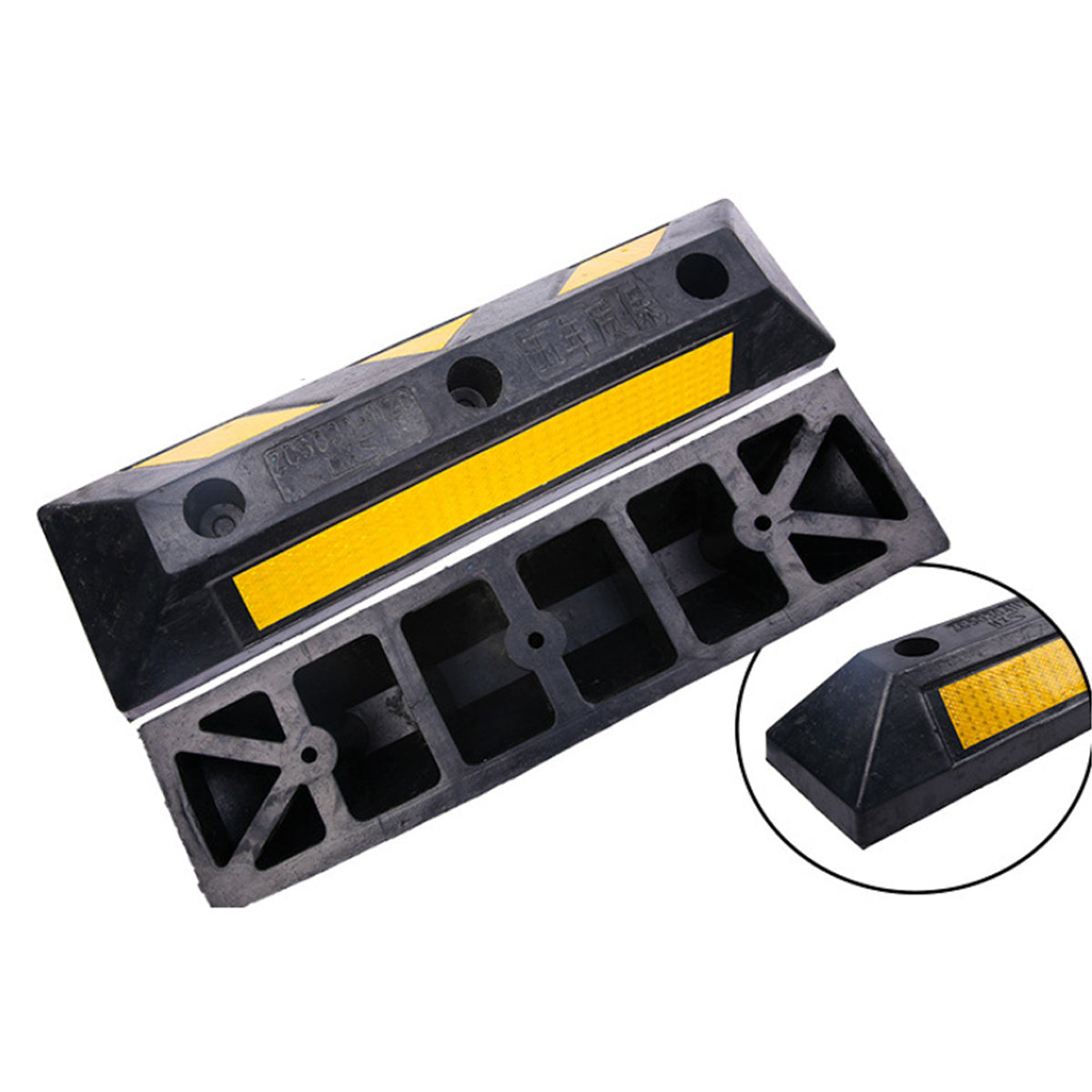 2PCS Rubber Parking Wheel Stop Heavy Duty Reflective Curb