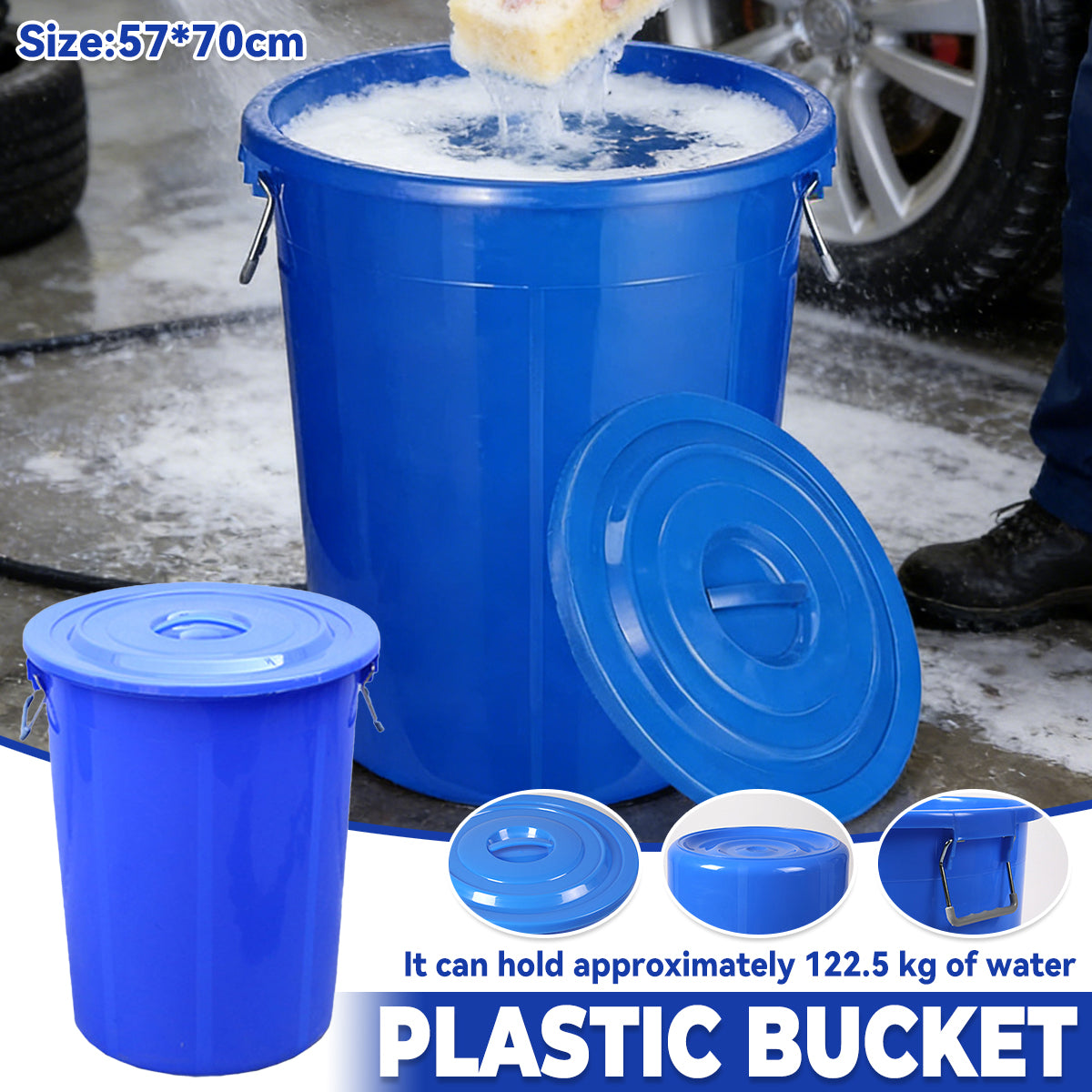 122.5L Round Plastic Bucket with Lid Heavy Duty