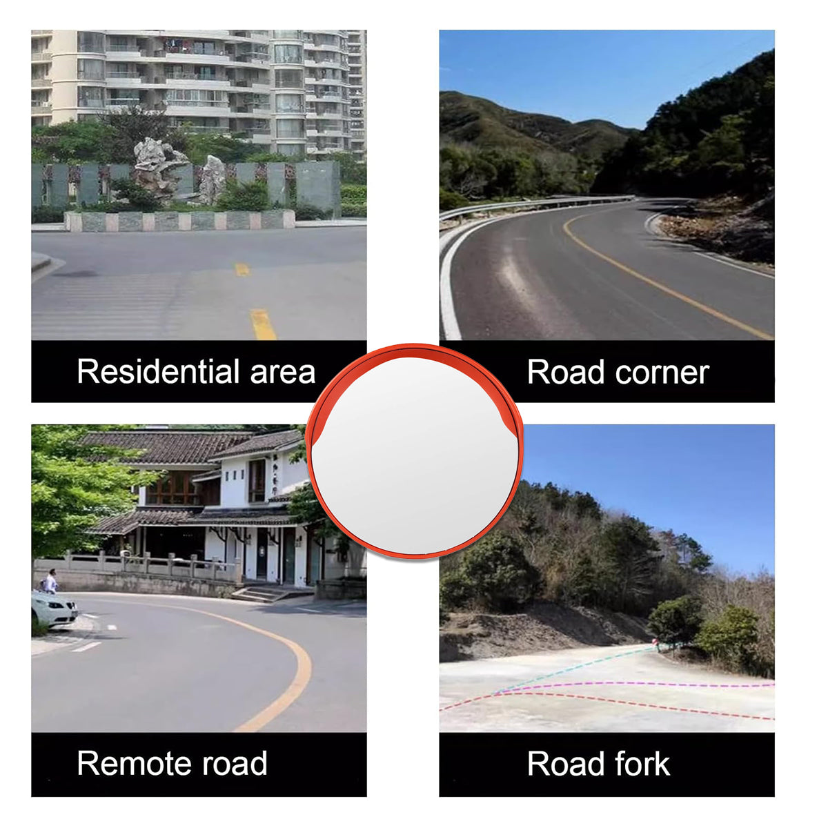 60cm Road Traffic Safety Convex Mirror Wide-Angle Red Frame