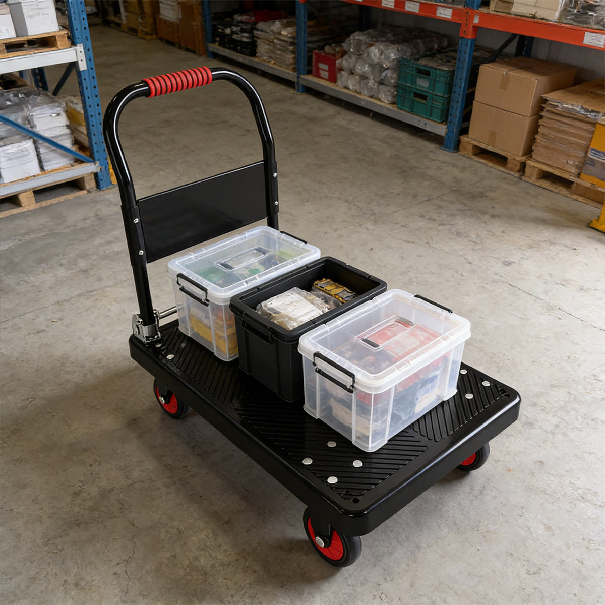 Folding Handle Flatbed Cart Heavy-Duty 275kg Capacity for Warehouse