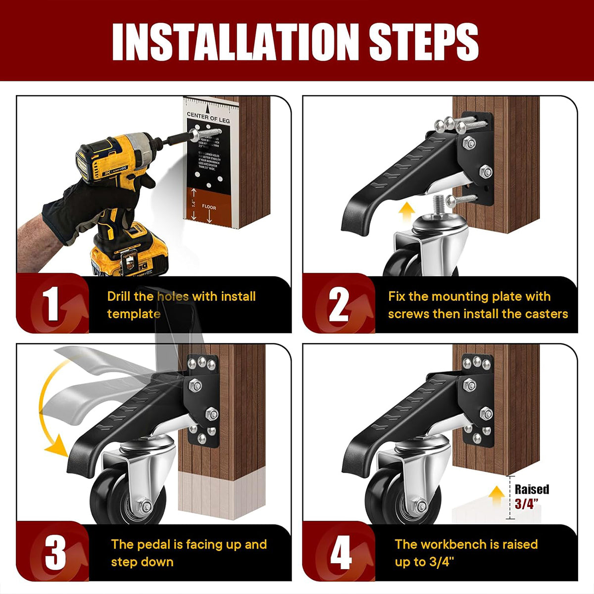 Heavy Duty PU Casters 2.5in High Load Bearing Wheels 4pcs for Warehouse Tables