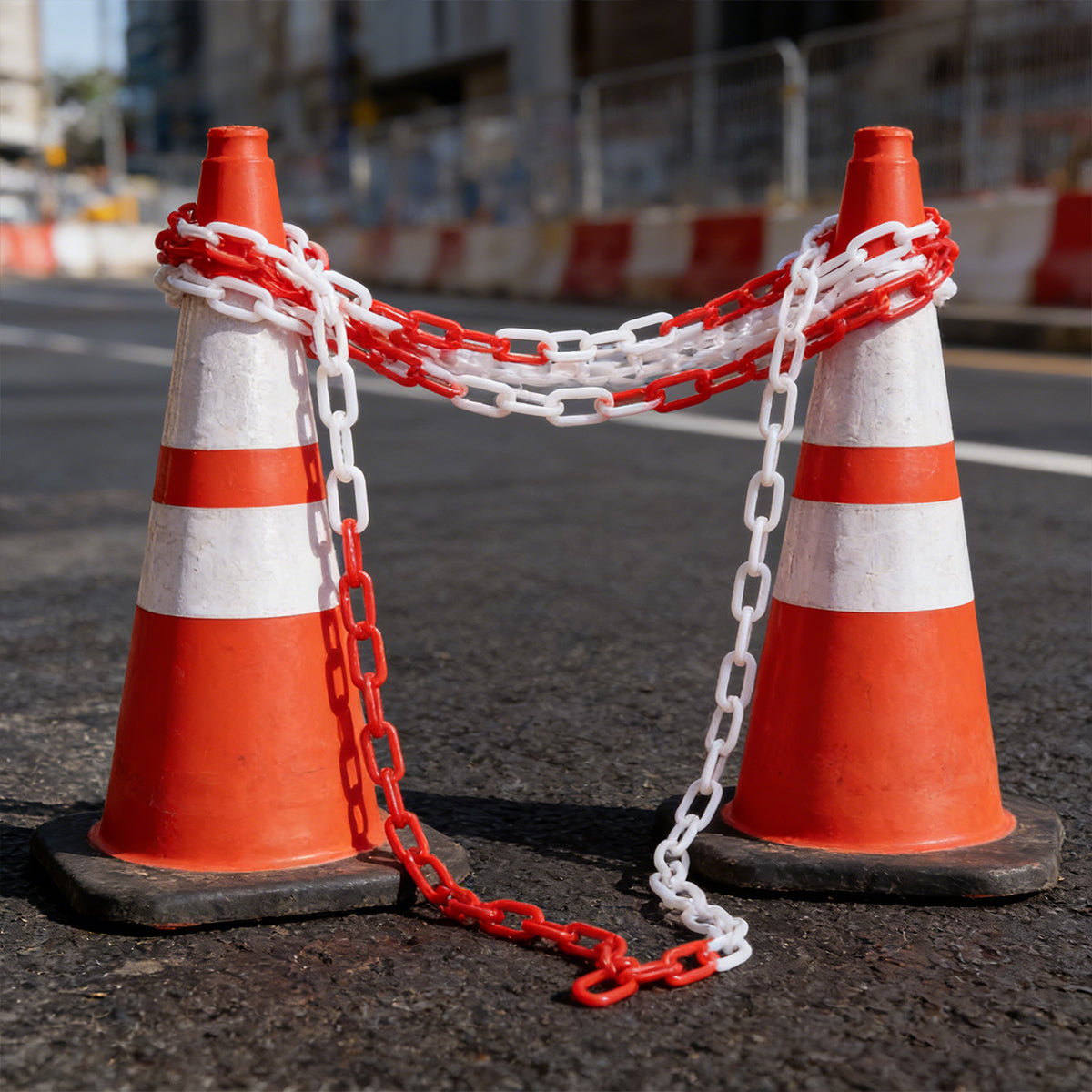 Plastic Warning Barrier Chain 25m Red White Durable Safety Control