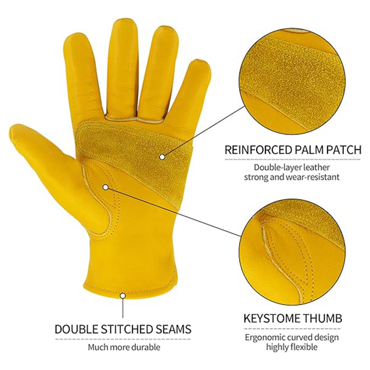 Golden Yellow Cowhide Full Finger Work Gloves for Warehouse Maintenance