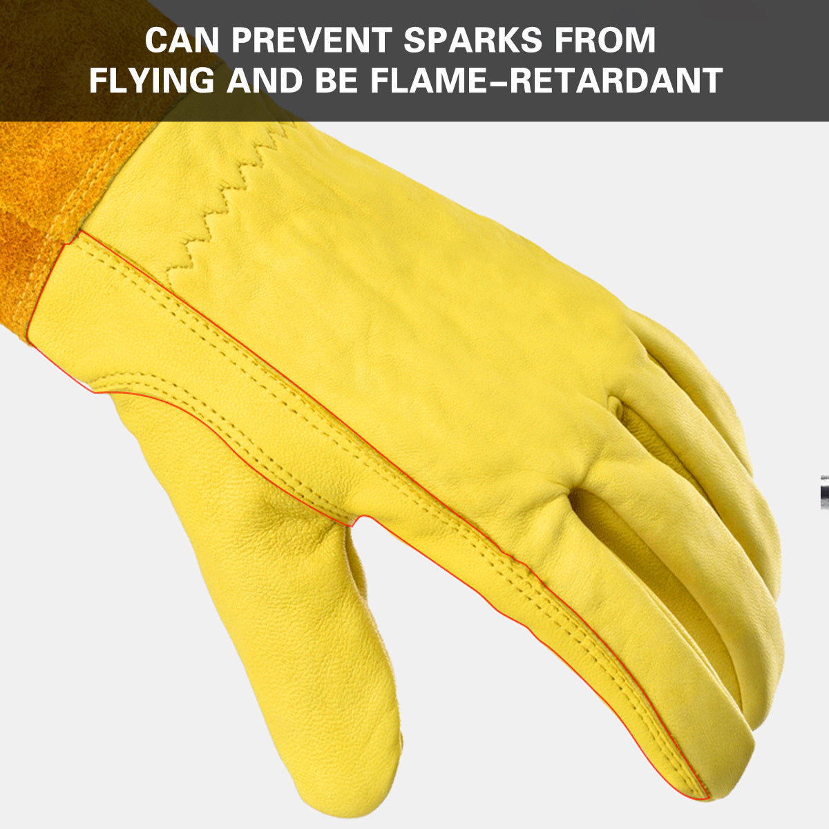 Cylindrical Cowhide Leather Work Gloves with Extended Cuff for Warehouse Maintenance