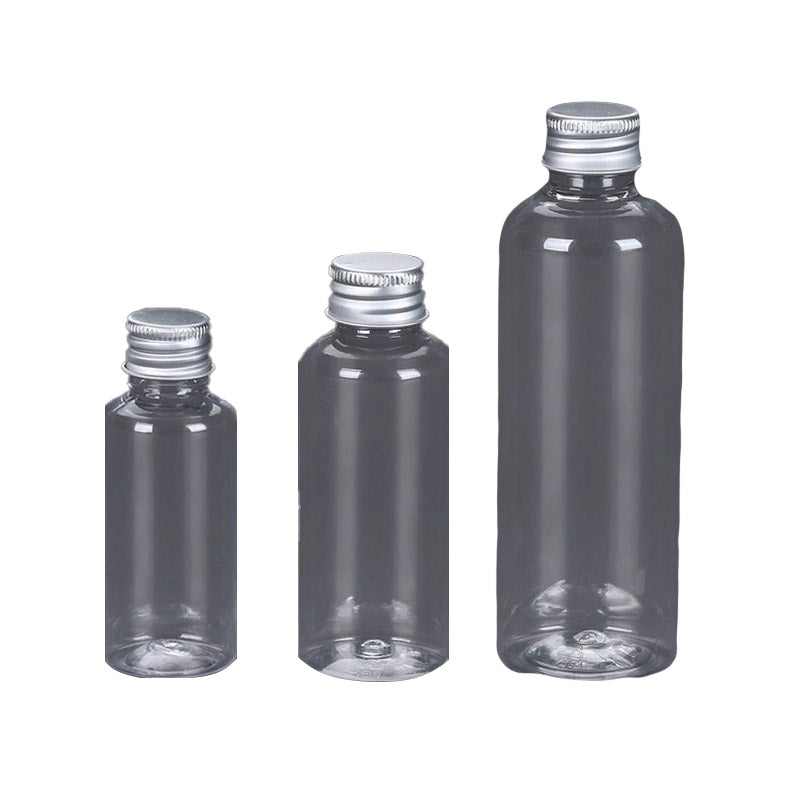50/100pcs Clear Plastic Bottles with Aluminum Caps Liquid Dispenser Containers