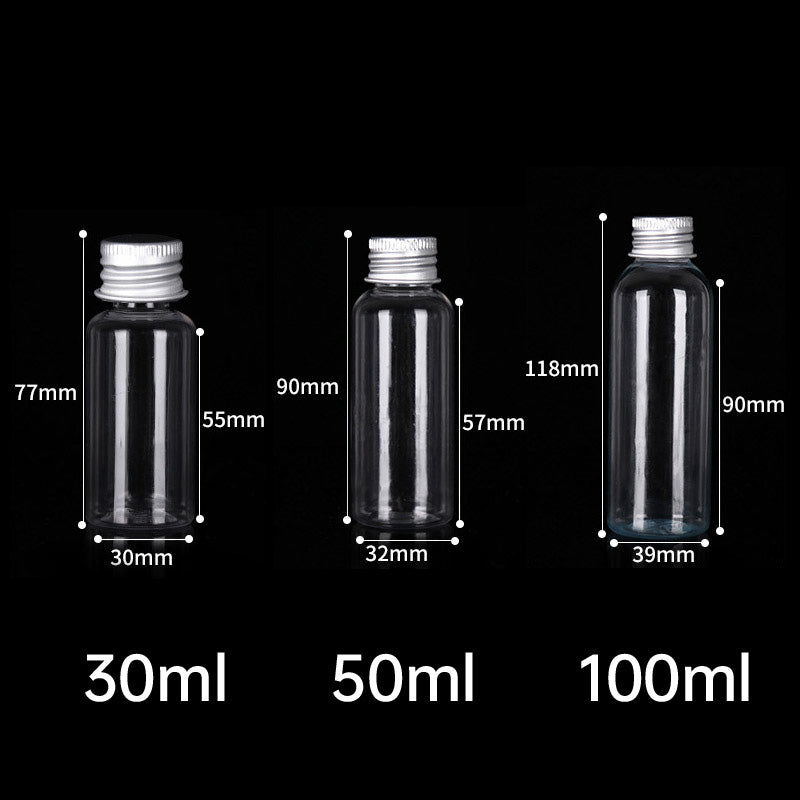 50/100pcs Clear Plastic Bottles with Aluminum Caps Liquid Dispenser Containers