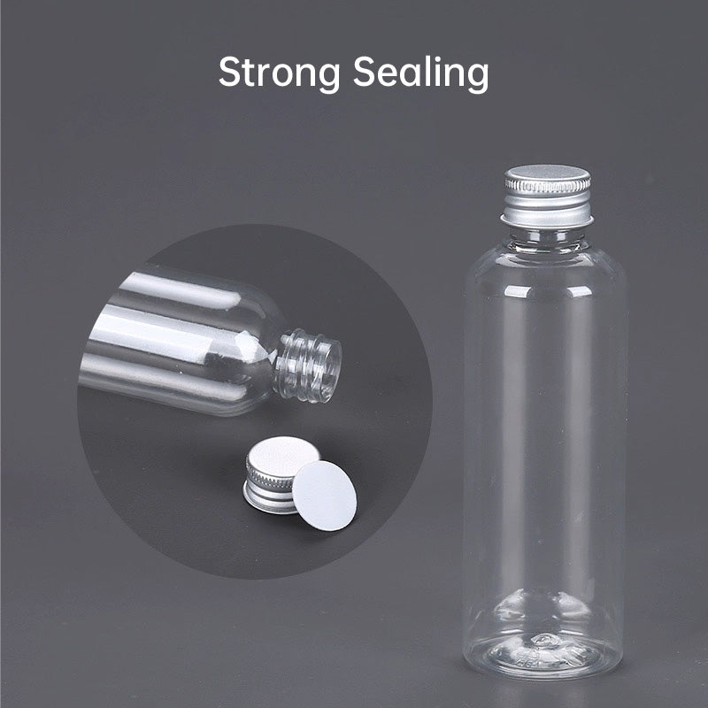 50/100pcs Clear Plastic Bottles with Aluminum Caps Liquid Dispenser Containers