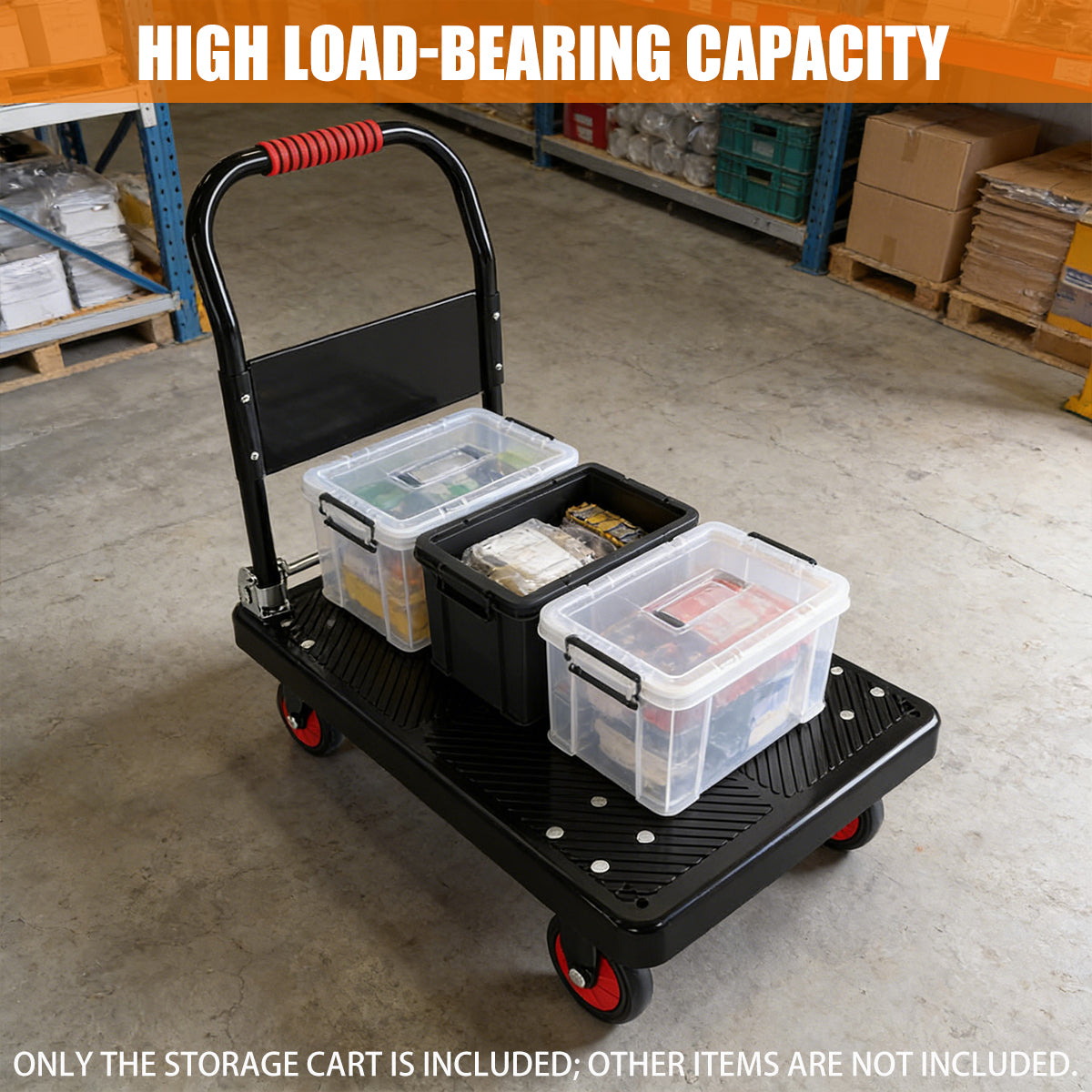 Folding Handle Flatbed Cart Heavy-Duty 275kg Capacity for Warehouse