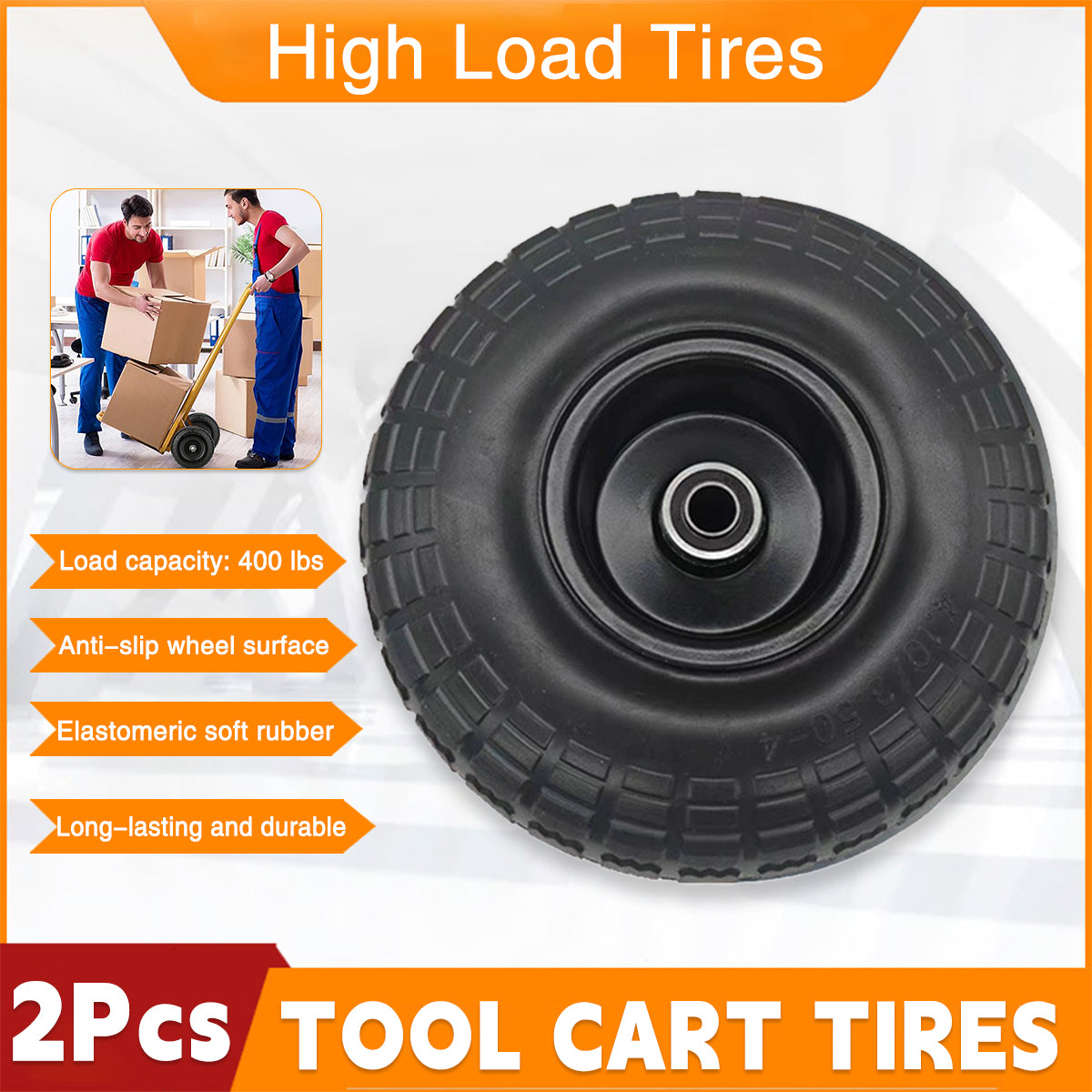 2PCS PU Foam Flat Free Tires 4.10/3.50-4 for Tool Cart Wagon