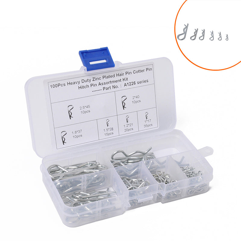 100PCS Heavy Duty R Clips Pins Zinc Plated Tractor Hitch Assortment