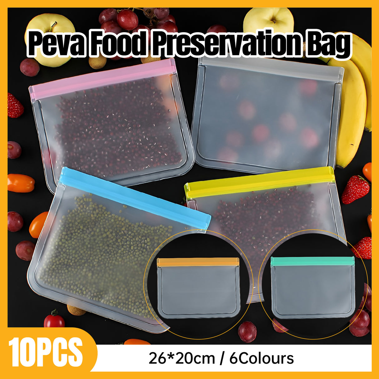 10PCS Reusable Frosted PEVA Food Storage Bags Ziplock Freezer Safe