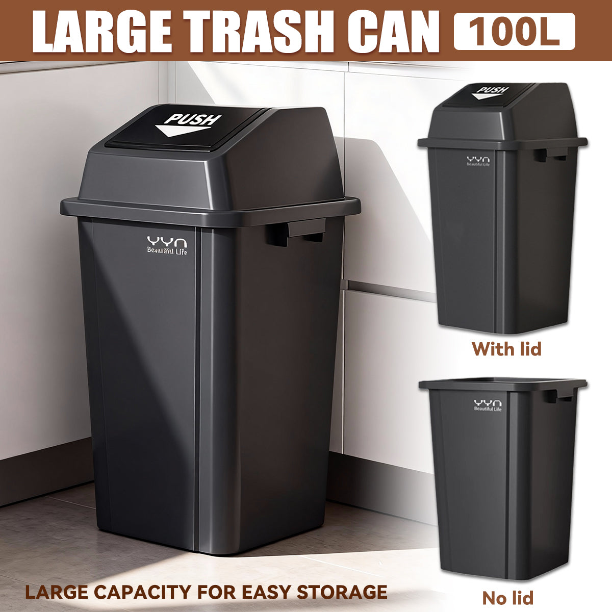 100L Outdoor Garbage Bin Large Capacity Durable Plastic Trash Can
