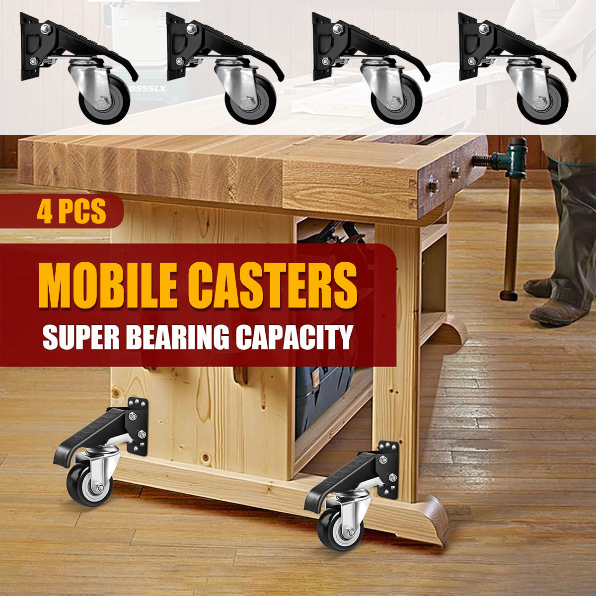 Heavy Duty PU Casters 2.5in High Load Bearing Wheels 4pcs for Warehouse Tables