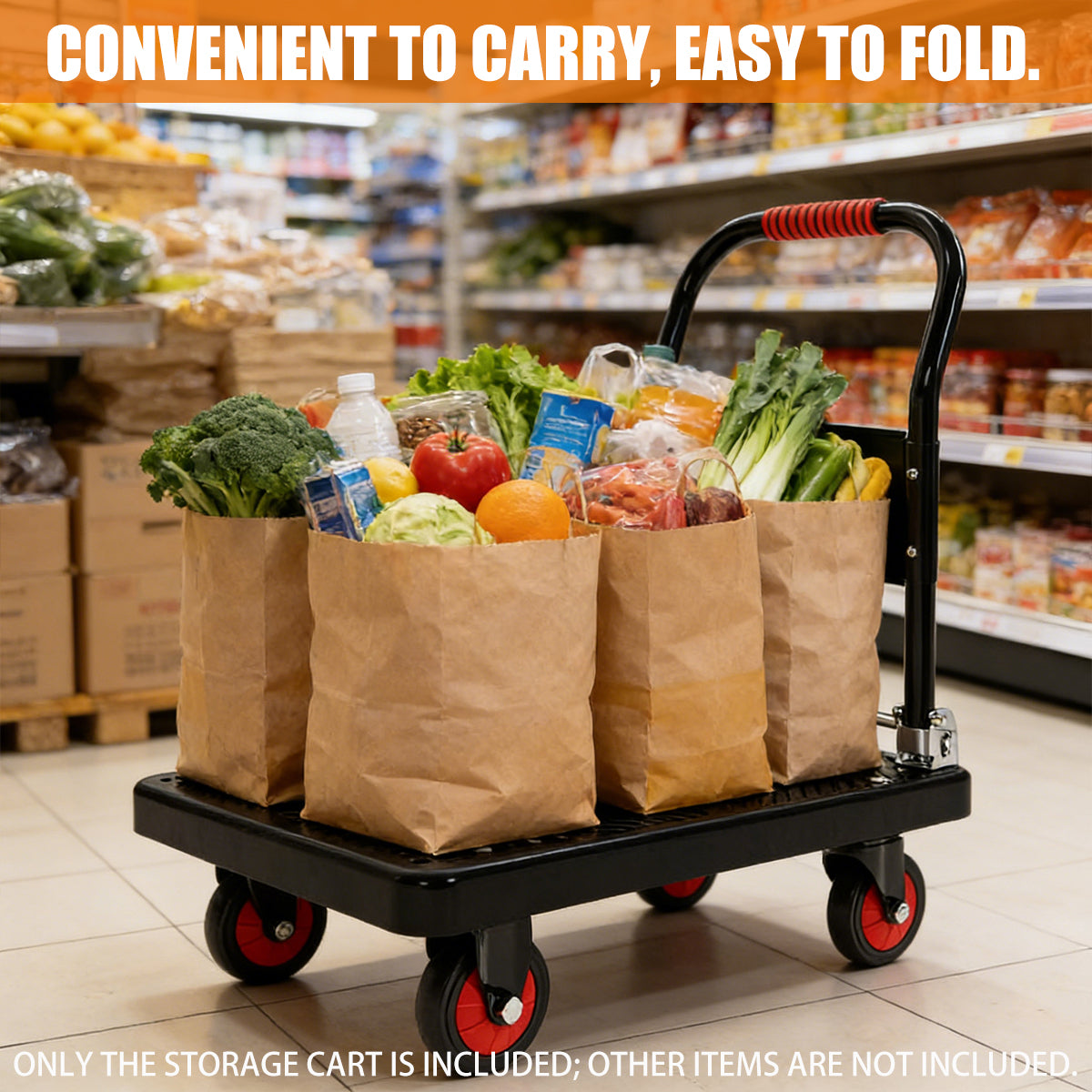 Folding Handle Flatbed Cart Heavy-Duty 275kg Capacity for Warehouse