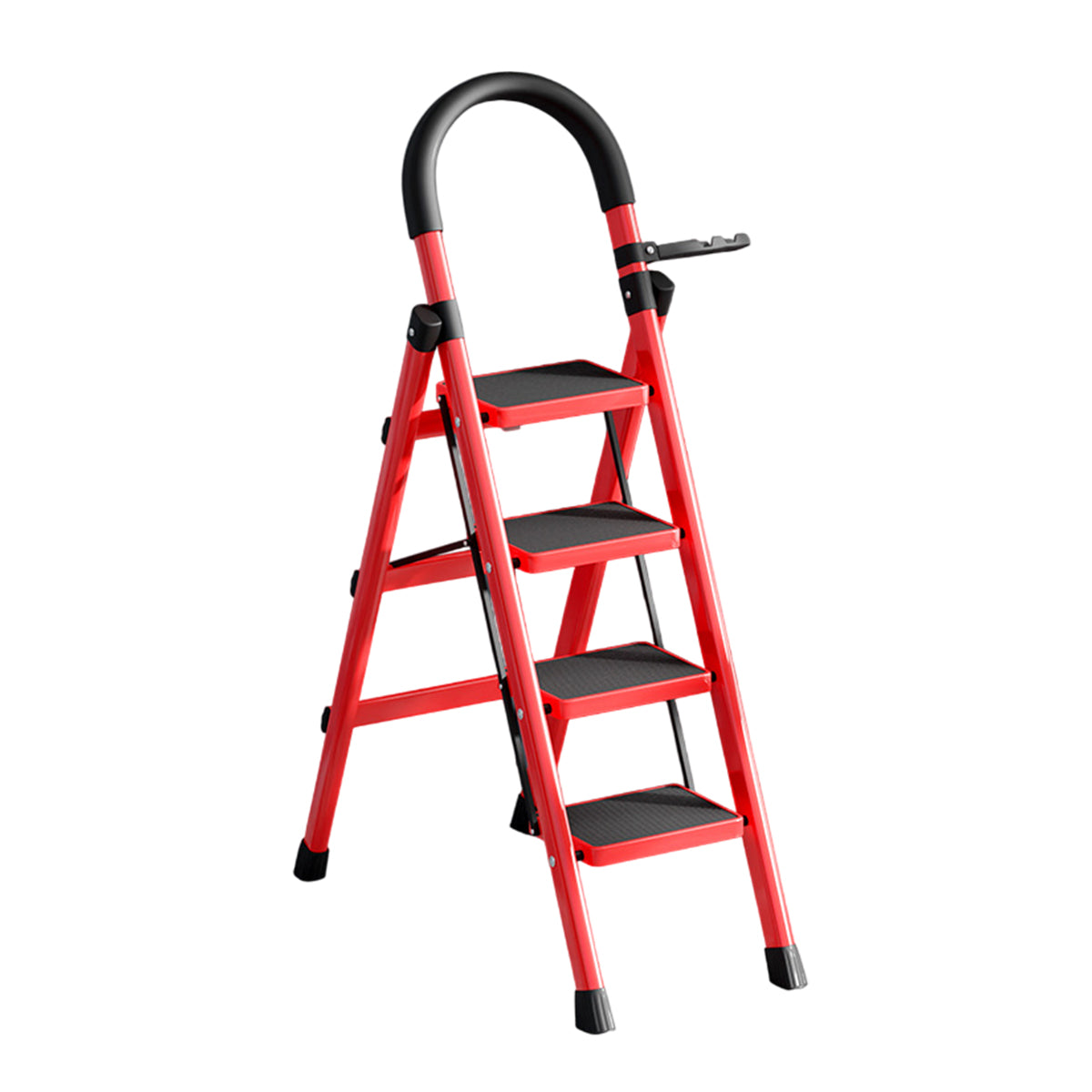 4 Step Folding Carbon Steel Heavy Duty Ladder with Tool Rack