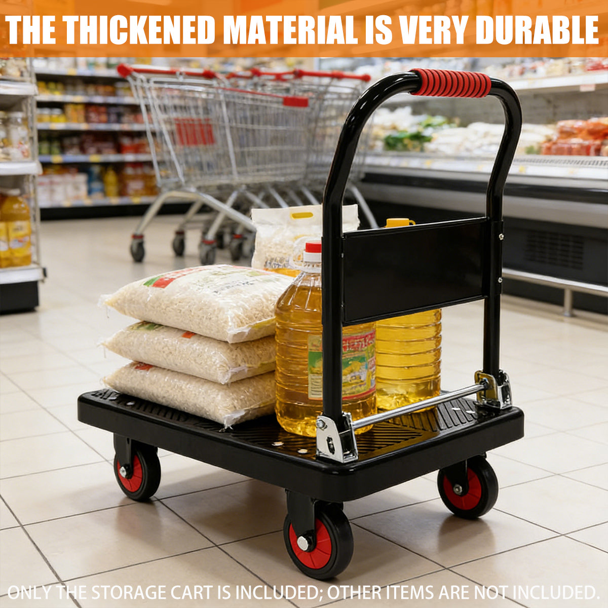 Folding Handle Flatbed Cart Heavy-Duty 275kg Capacity for Warehouse