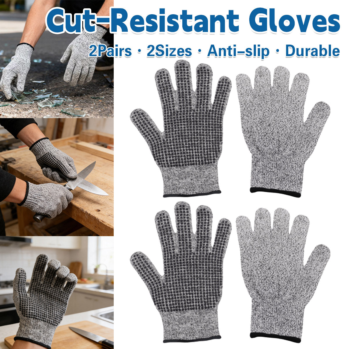 2Pairs Cut Resistant Work Gloves Anti Slip Safety Hand Protection