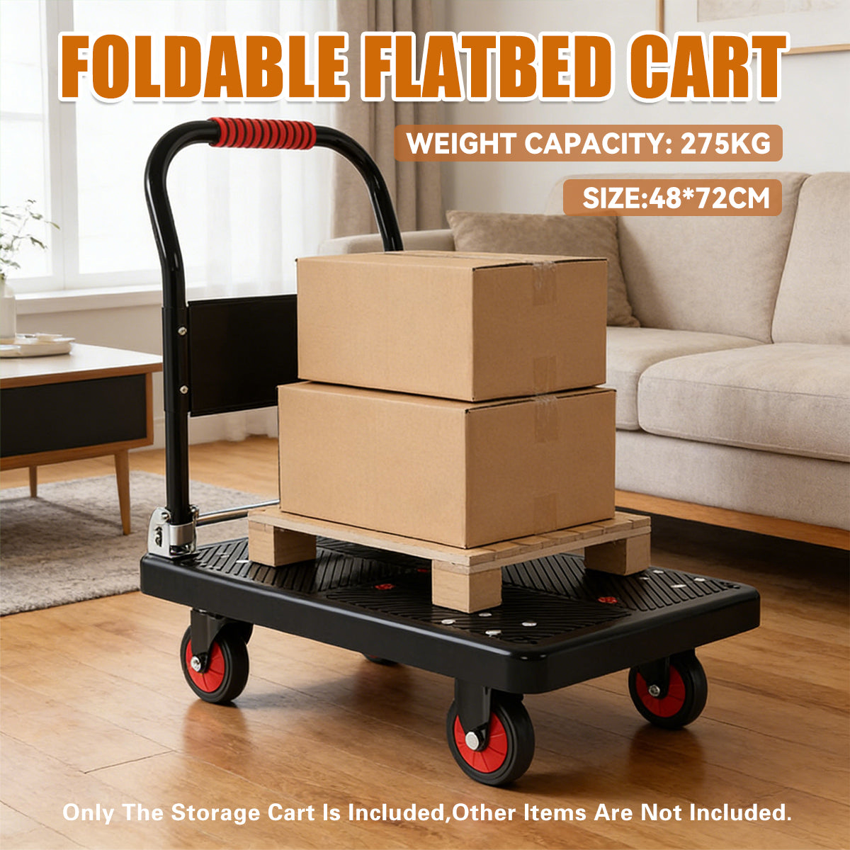 Folding Handle Flatbed Cart Heavy-Duty 275kg Capacity for Warehouse