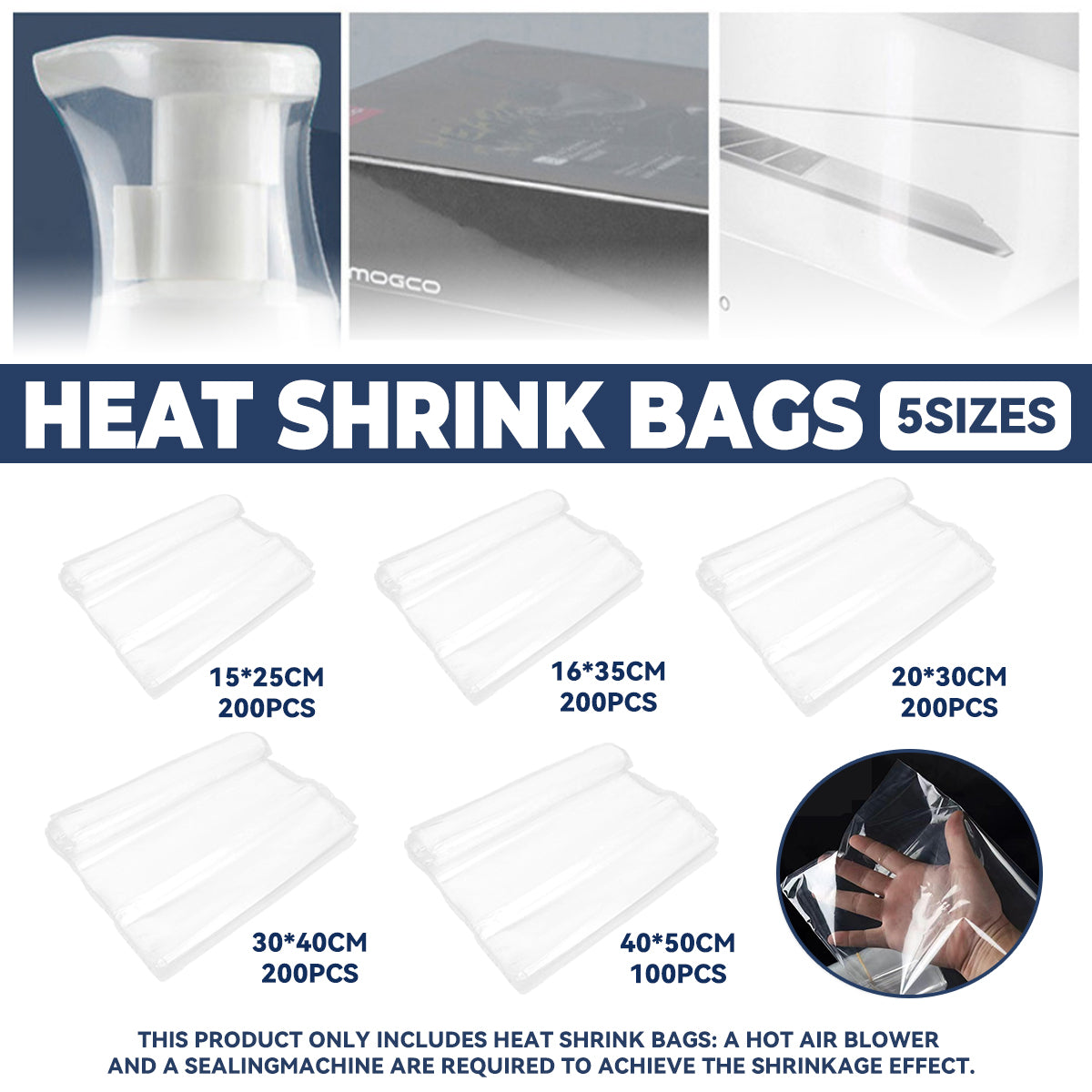 POF Heat Shrink Bags for Vacuum Sealer Packaging 100/200PCS