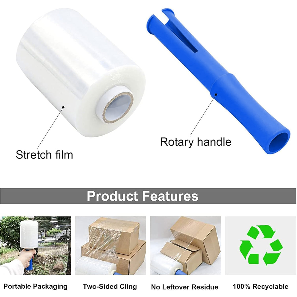 Mini Stretch Wrap Handle Film Packaging Clear Plastic Shrink Wrap Roll