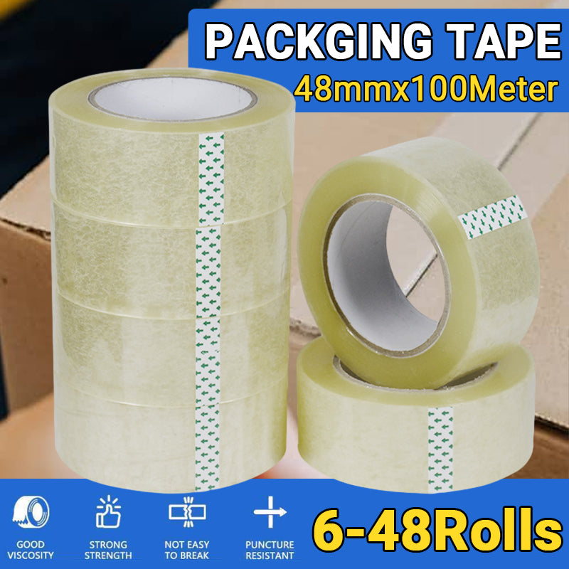 Packing Tape 48mm 100m Clear Sealing 6/48 Rolls Bulk