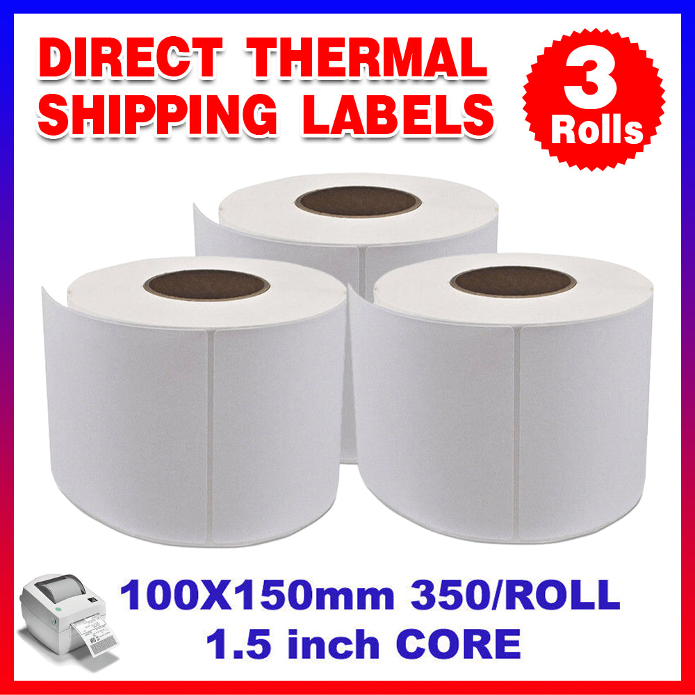 3 Rolls 4x6 Direct Thermal Shipping Labels 100x150mm Warehouse Use