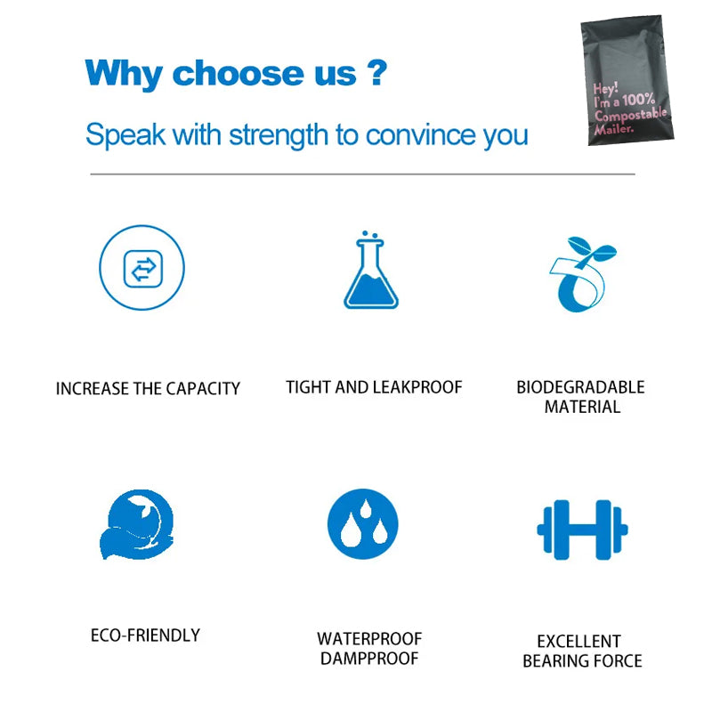 50PCS Eco-Friendly Grey Garment Postal Mailing Bags 5 Sizes