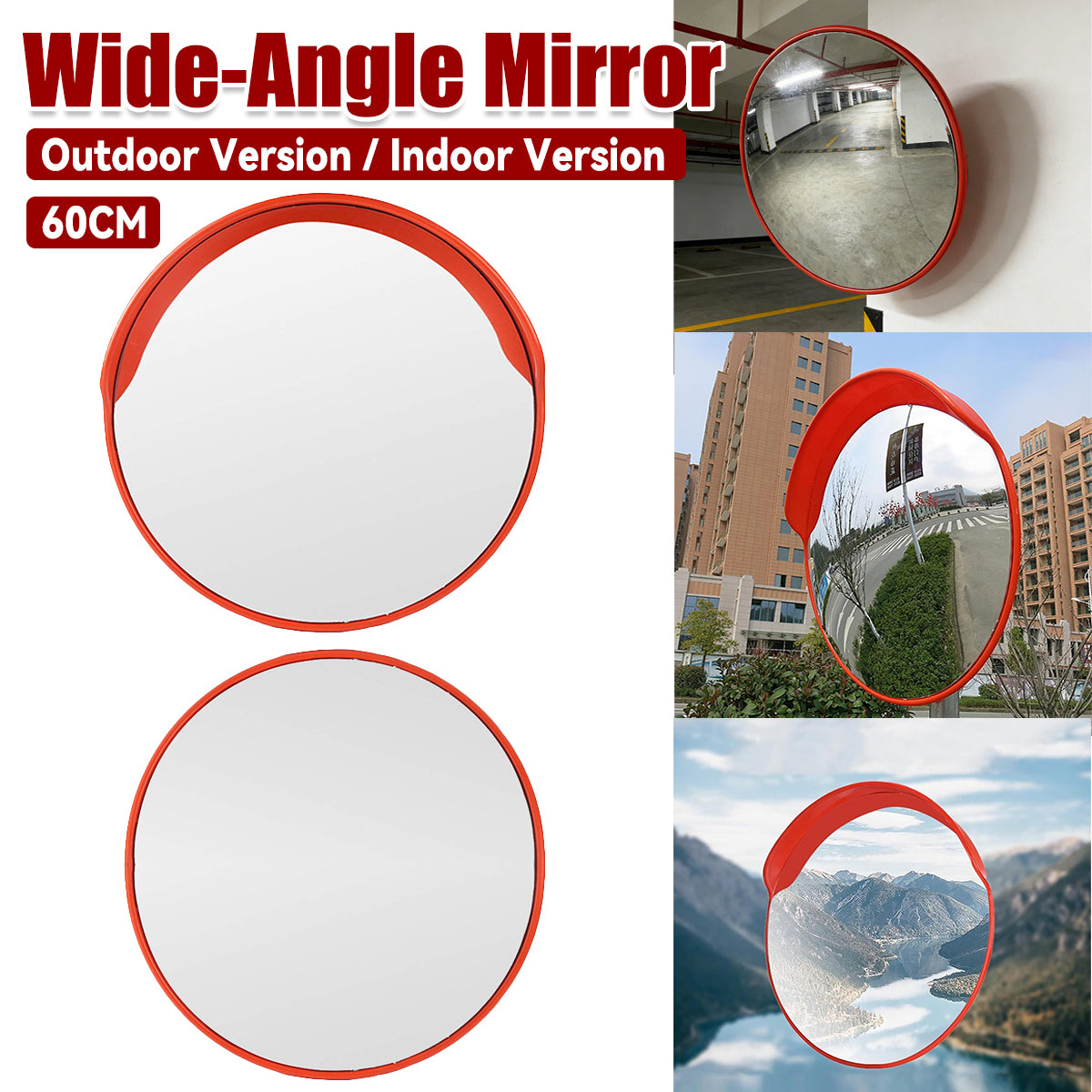60cm Road Traffic Safety Convex Mirror Wide-Angle Red Frame