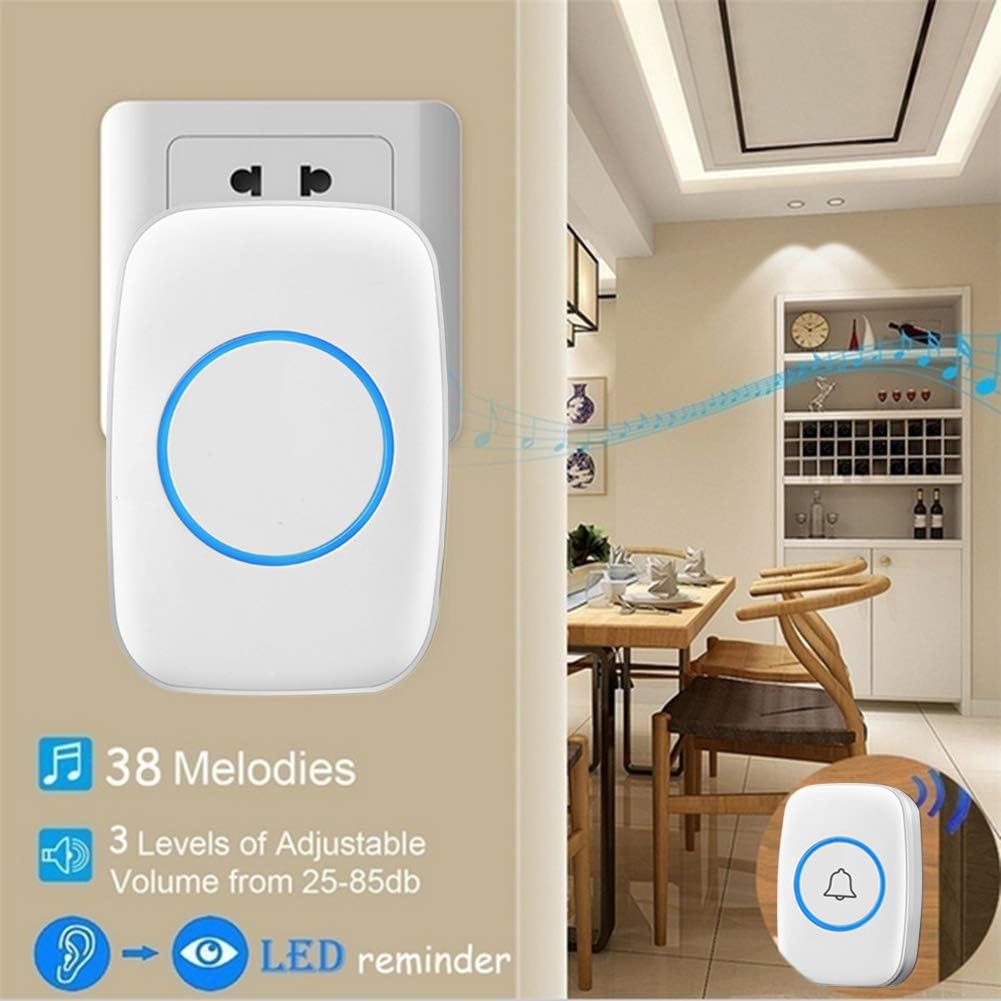 Wireless Doorbell Kit 300m Range Waterproof Call Button Plug-In Chime