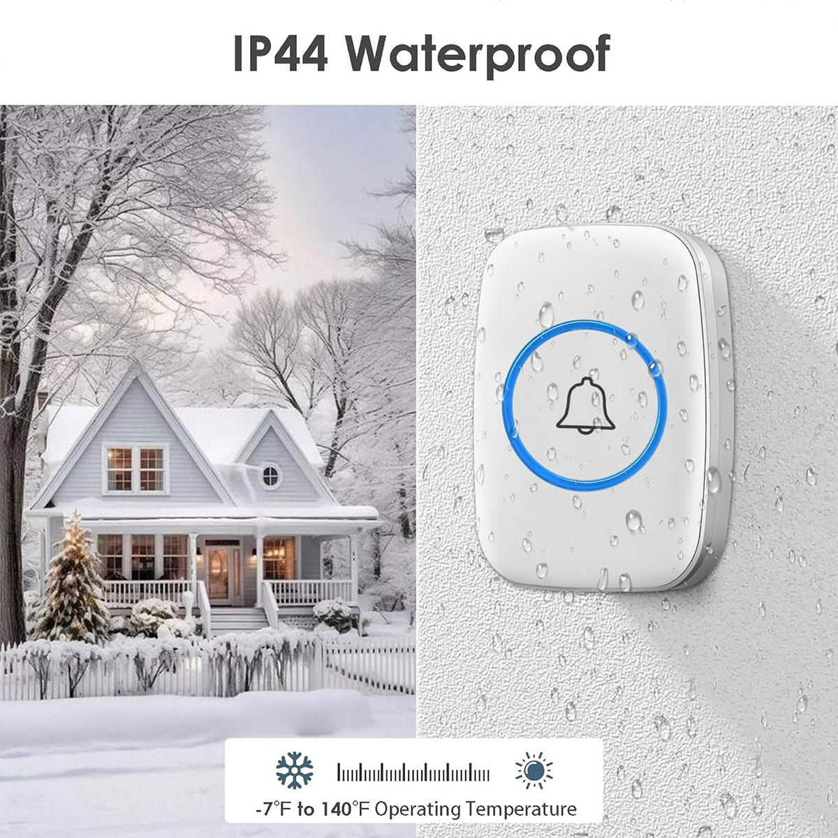 Wireless Doorbell Kit 300m Range Waterproof Call Button Plug-In Chime
