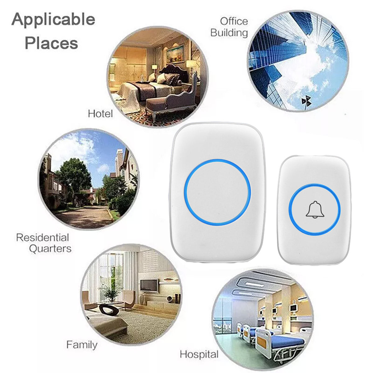 Wireless Doorbell Kit 300m Range Waterproof Call Button Plug-In Chime