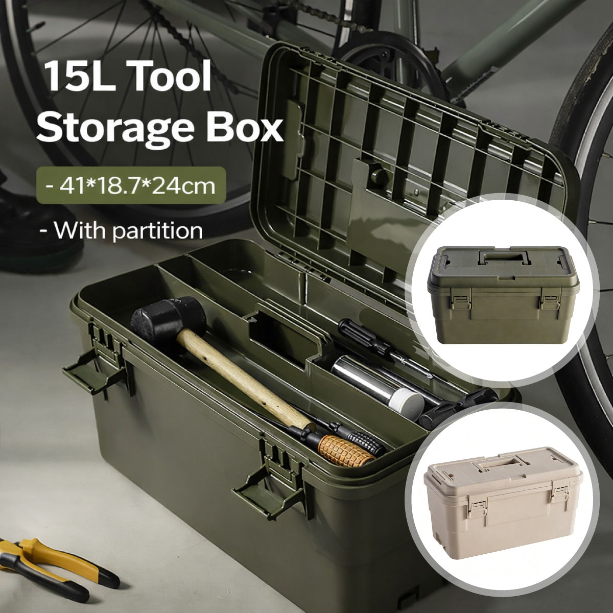 15L Portable Tool Storage Box Heavy Duty PP Workshop Toolbox