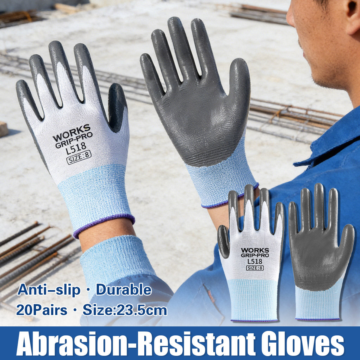N518 Nitrile Coated Work Gloves Non Slip Safety Labor Gloves 20Pairs