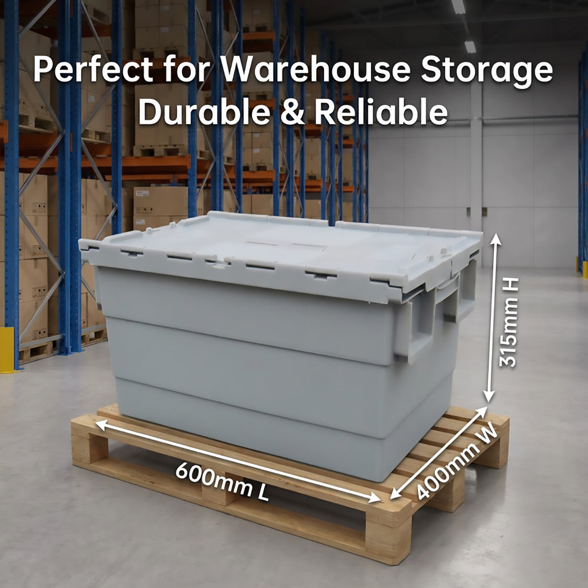 Plastic Stackable Logistics Turnover Box 600x400x315mm Attached Lid Crate
