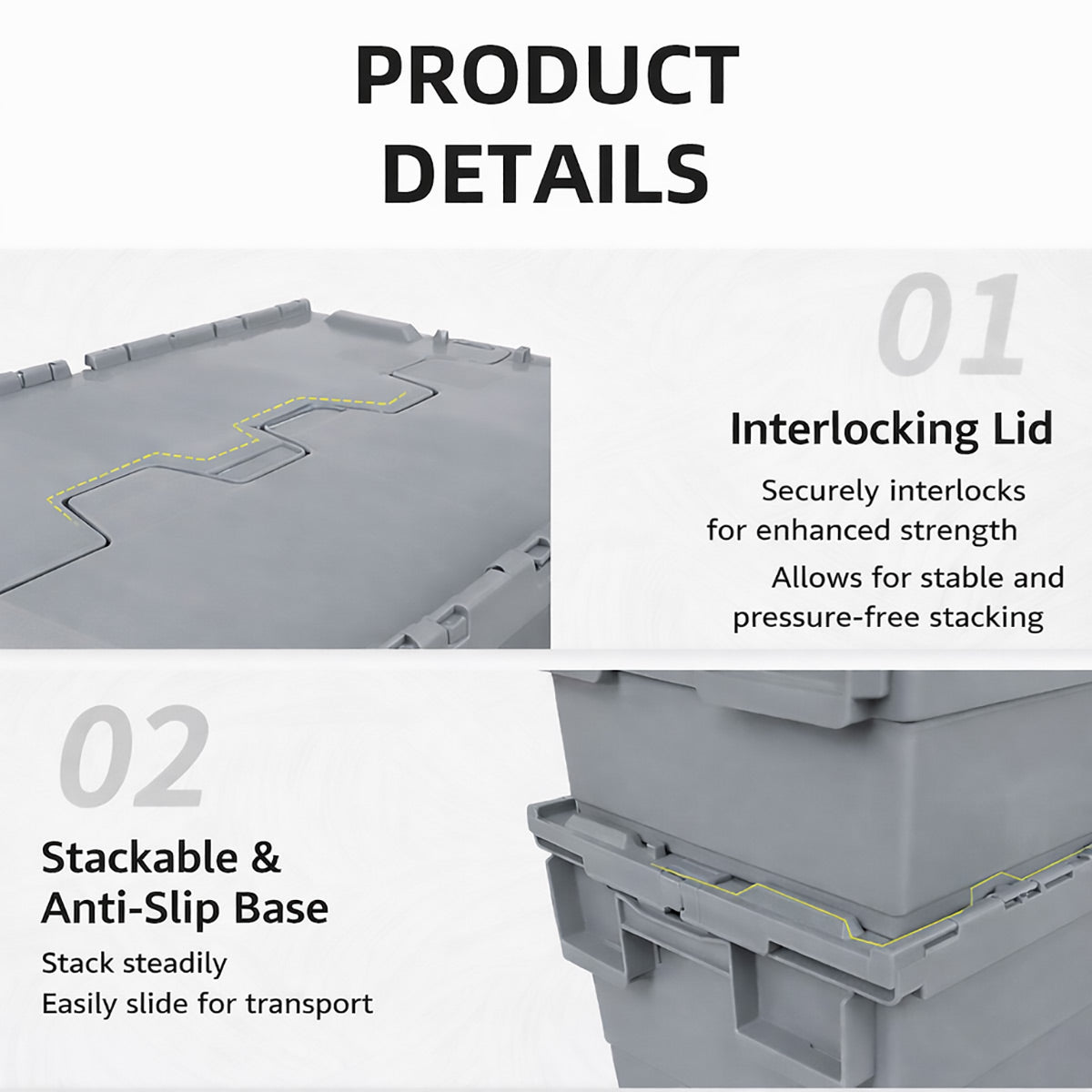 Plastic Stackable Logistics Turnover Box 600x400x315mm Attached Lid Crate